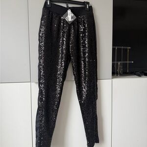 Shimmering Black Sequin Joggers